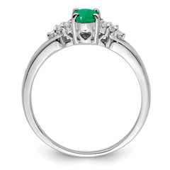 Sterling Silver Rhodium-plated Emerald and White Sapphire Ring