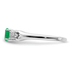 Sterling Silver Rhodium-plated Emerald and White Sapphire Ring