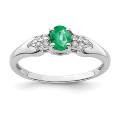 Sterling Silver Rhodium-plated Emerald and White Sapphire Ring