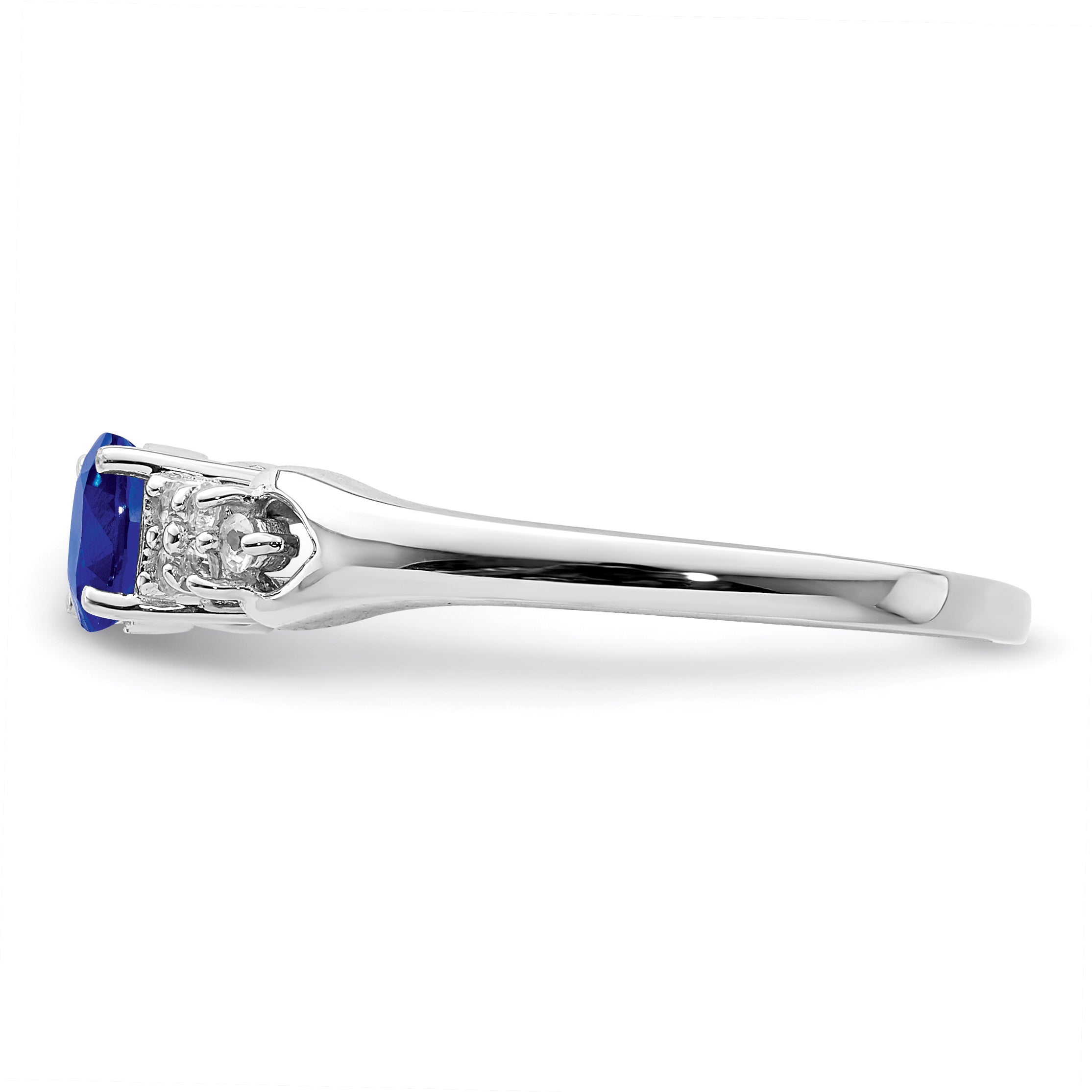 Sterling Silver Rhodium-plated Blue and White Sapphire Ring