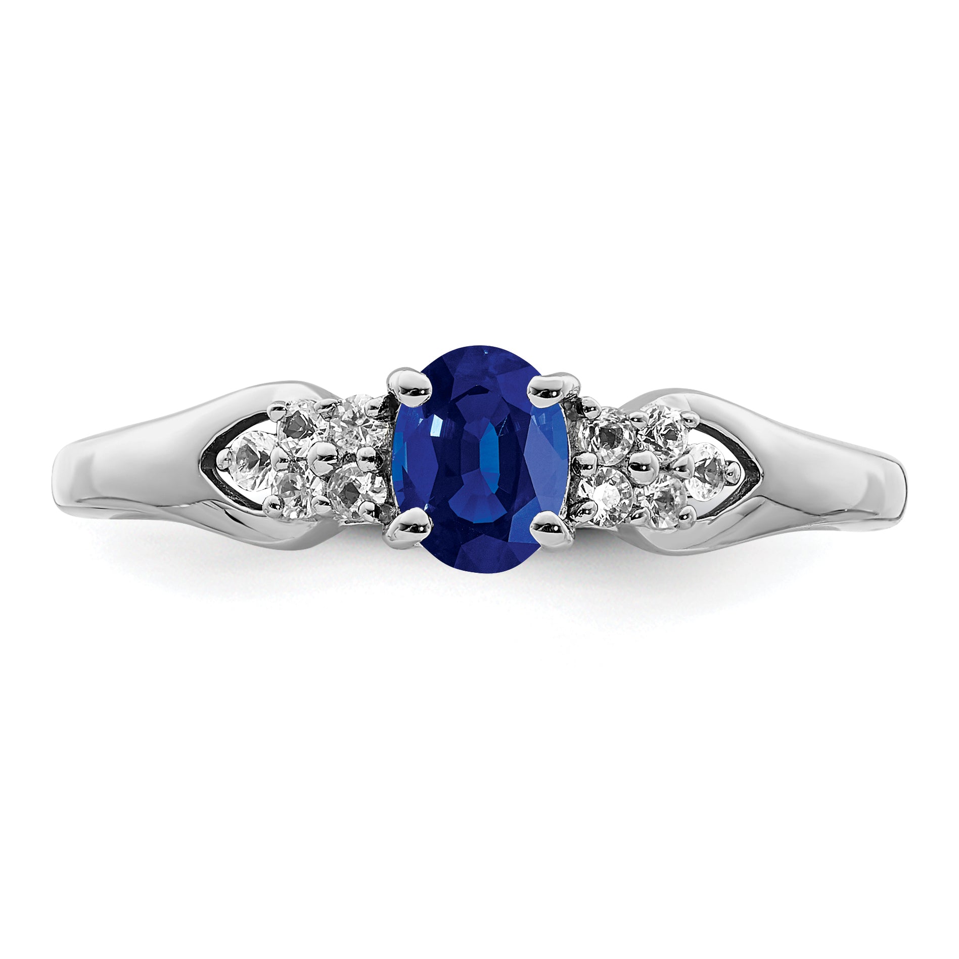 Sterling Silver Rhodium-plated Blue and White Sapphire Ring