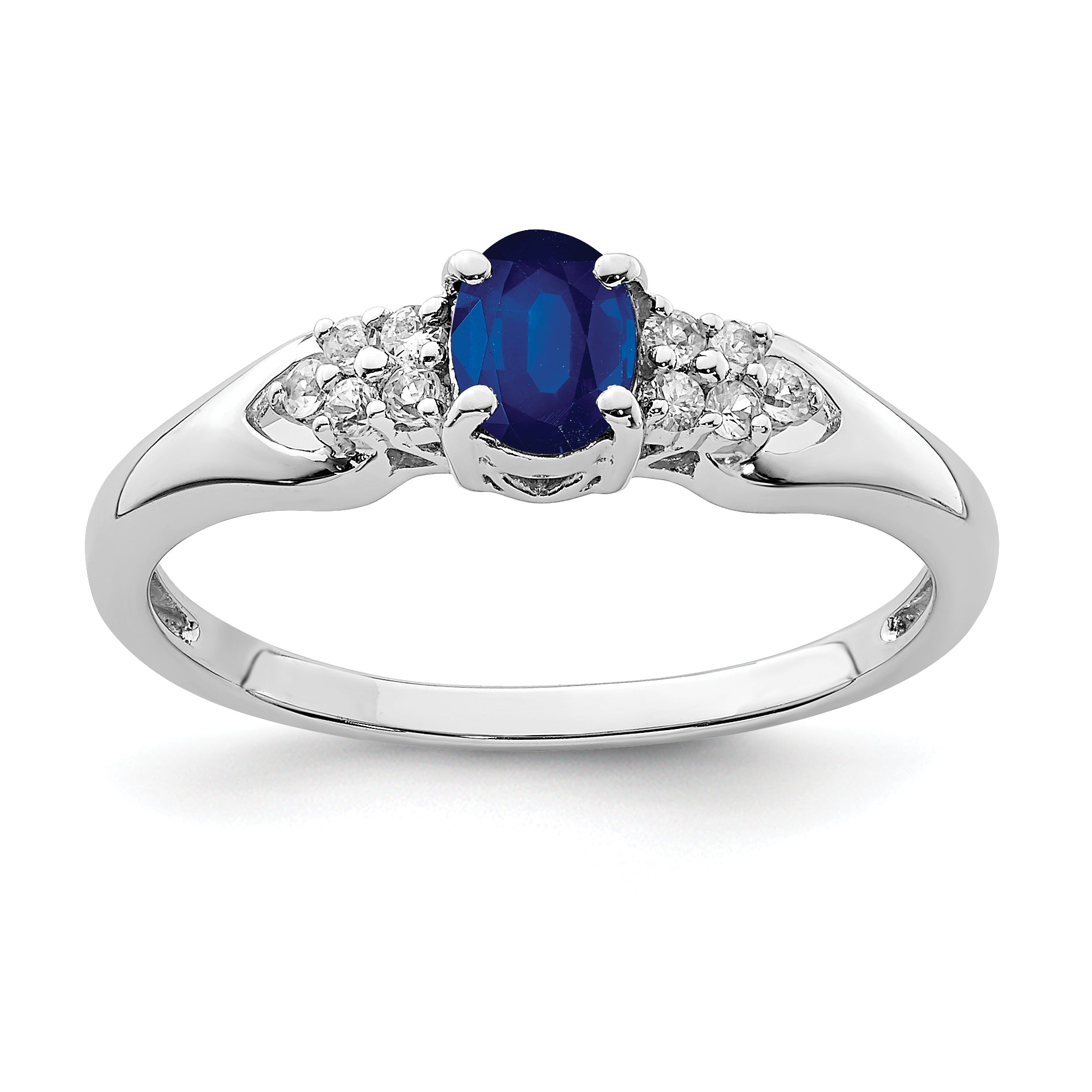 Sterling Silver Rhodium-plated Blue and White Sapphire Ring