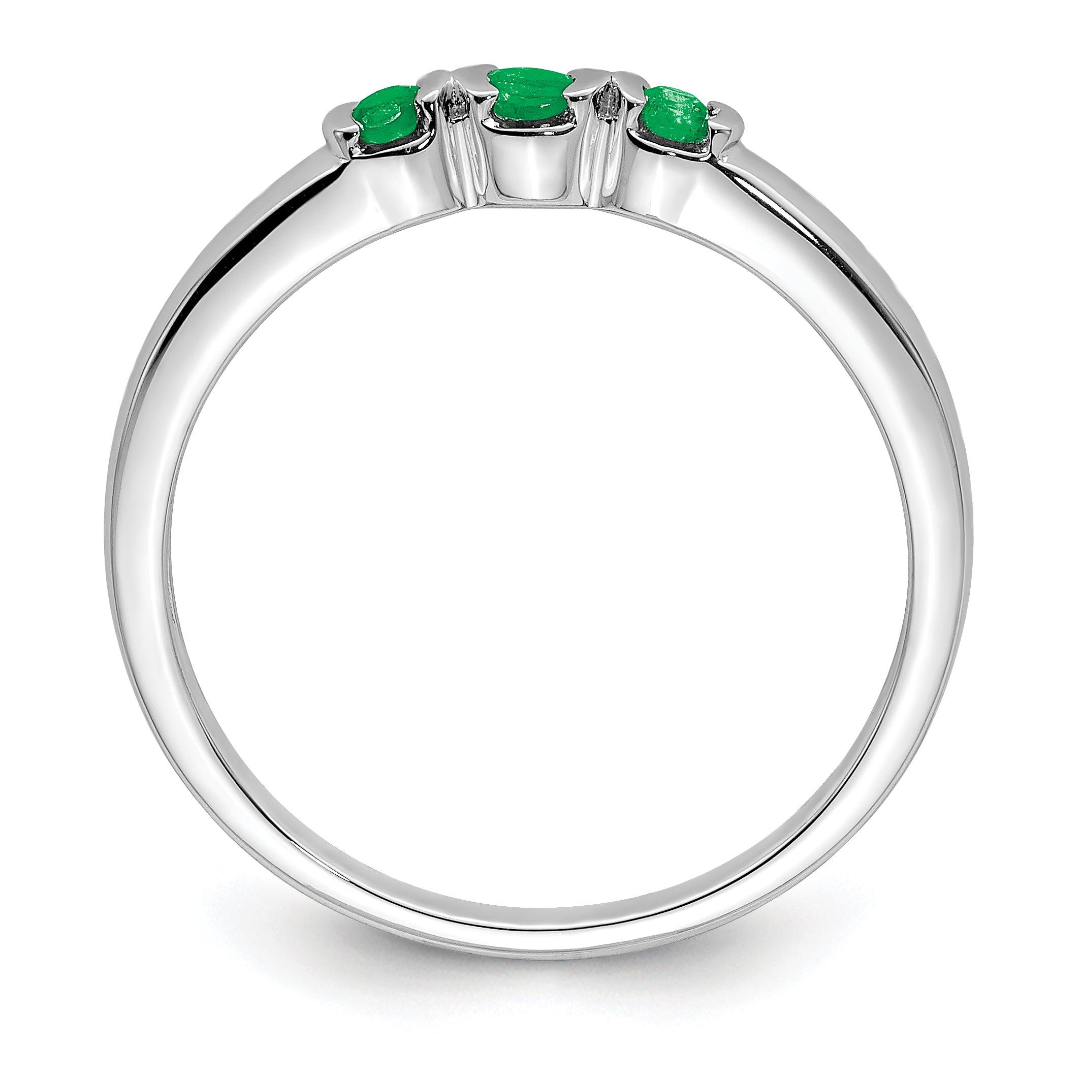 Sterling Silver Rhodium-plated Polished Emerald 3 Stone Ring