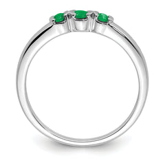 Sterling Silver Rhodium-plated Polished Emerald 3 Stone Ring