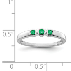 Sterling Silver Rhodium-plated Polished Emerald 3 Stone Ring