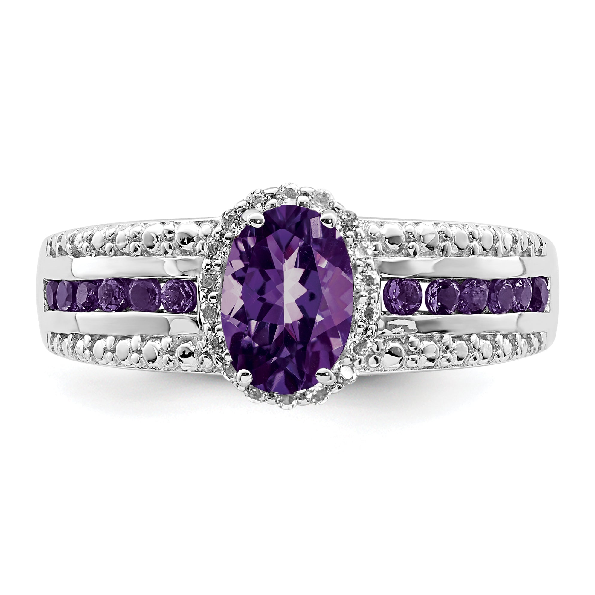 Sterling Silver Rhodium-plated Polished Amethyst & White Topaz Ring