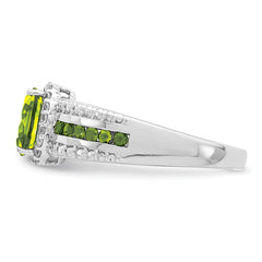 Sterling Silver Rhodium Polished Peridot & White Topaz Ring