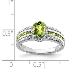 Sterling Silver Rhodium Polished Peridot & White Topaz Ring