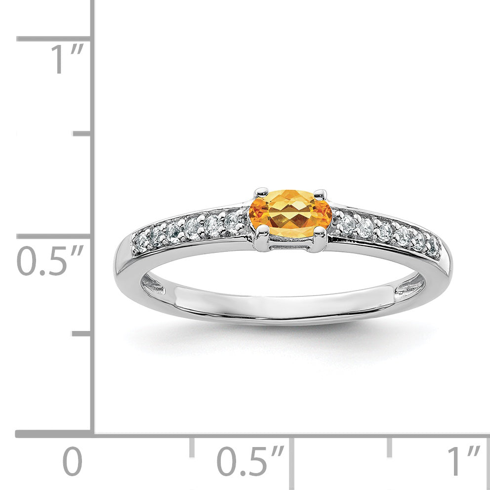 Sterling Silver Rhodium-plated Citrine and White Topaz Ring