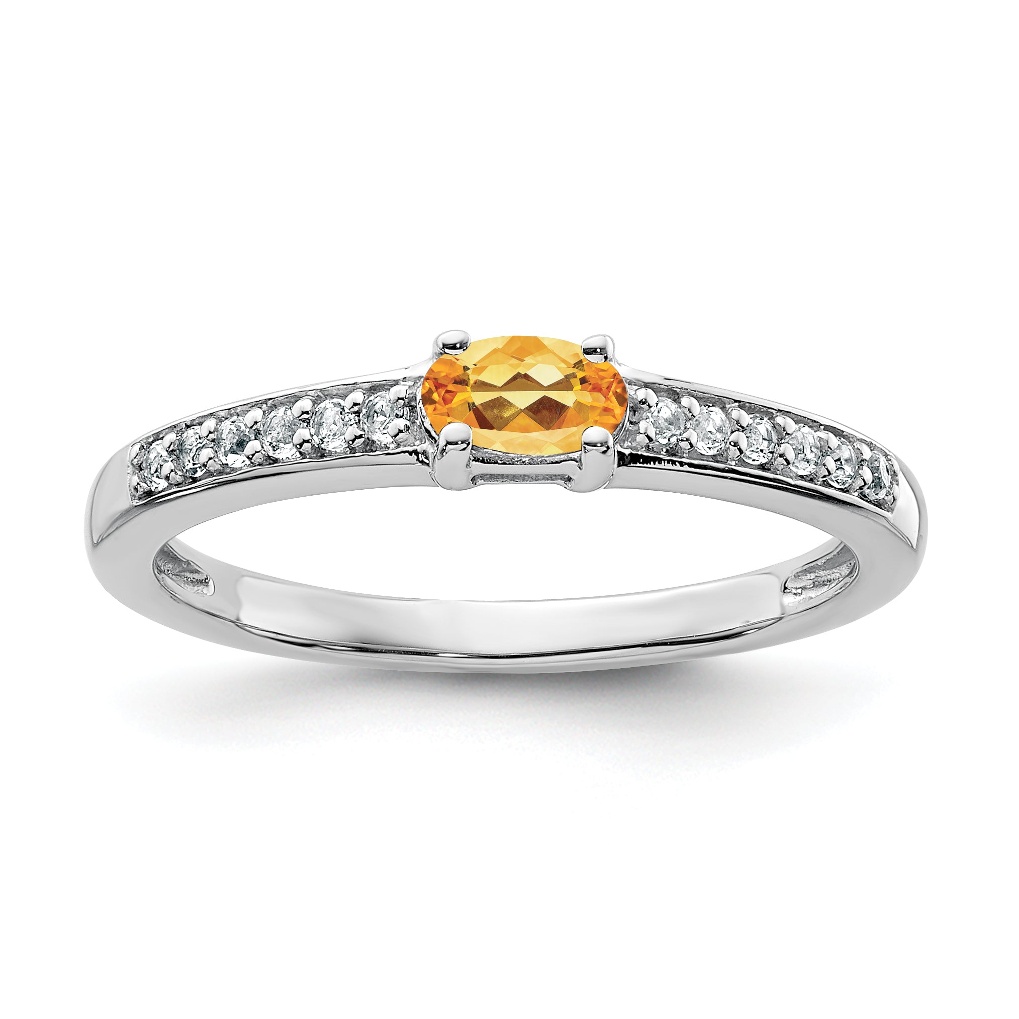 Sterling Silver Rhodium-plated Citrine and White Topaz Ring