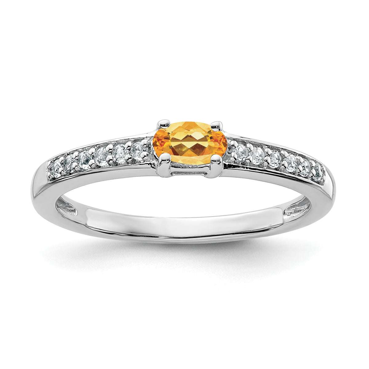 Sterling Silver Rhodium-plated Citrine and White Topaz Ring