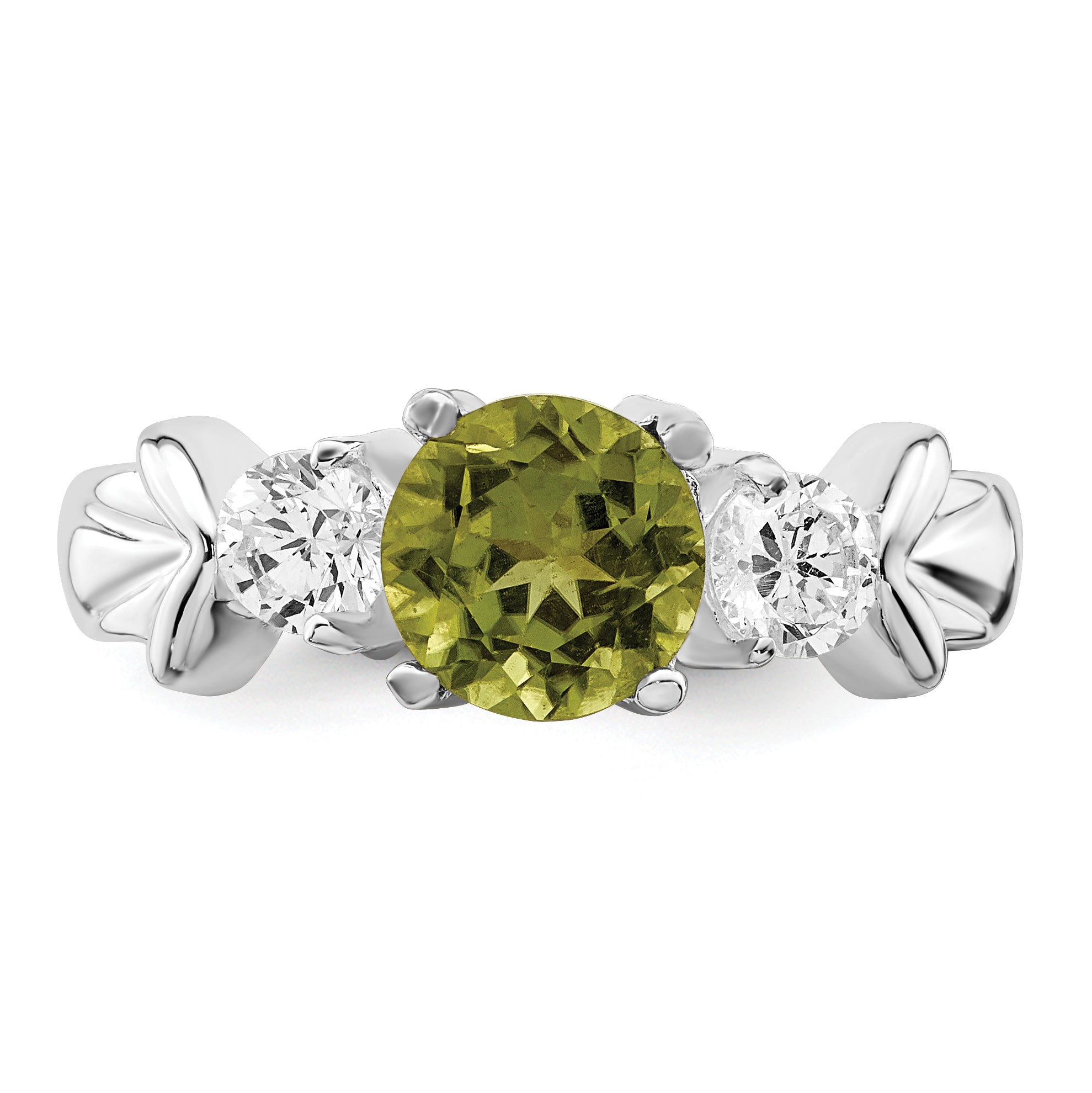 Sterling Silver Rhodium Peridot & CZ Ring