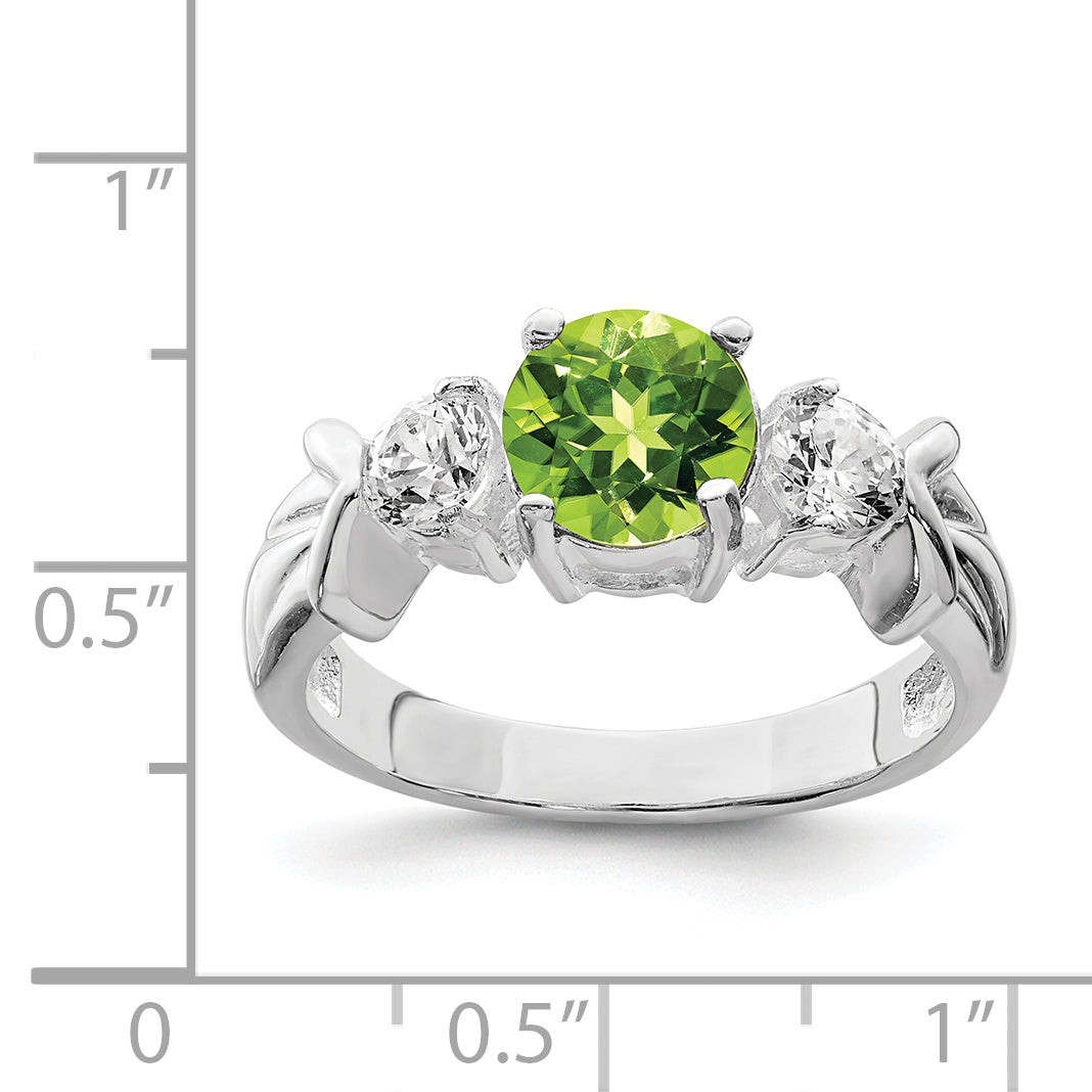 Sterling Silver Rhodium Peridot & CZ Ring