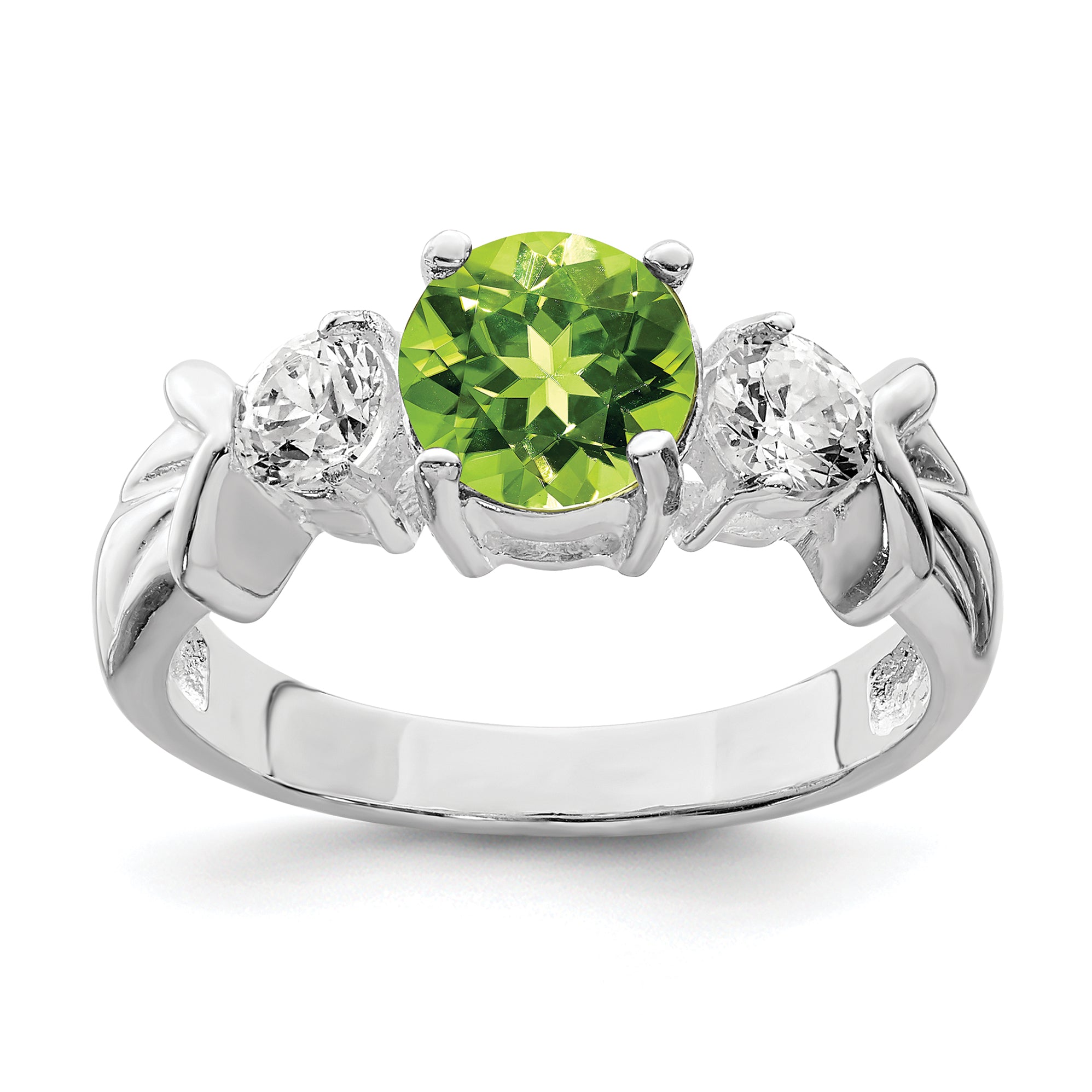 Sterling Silver Rhodium Peridot & CZ Ring