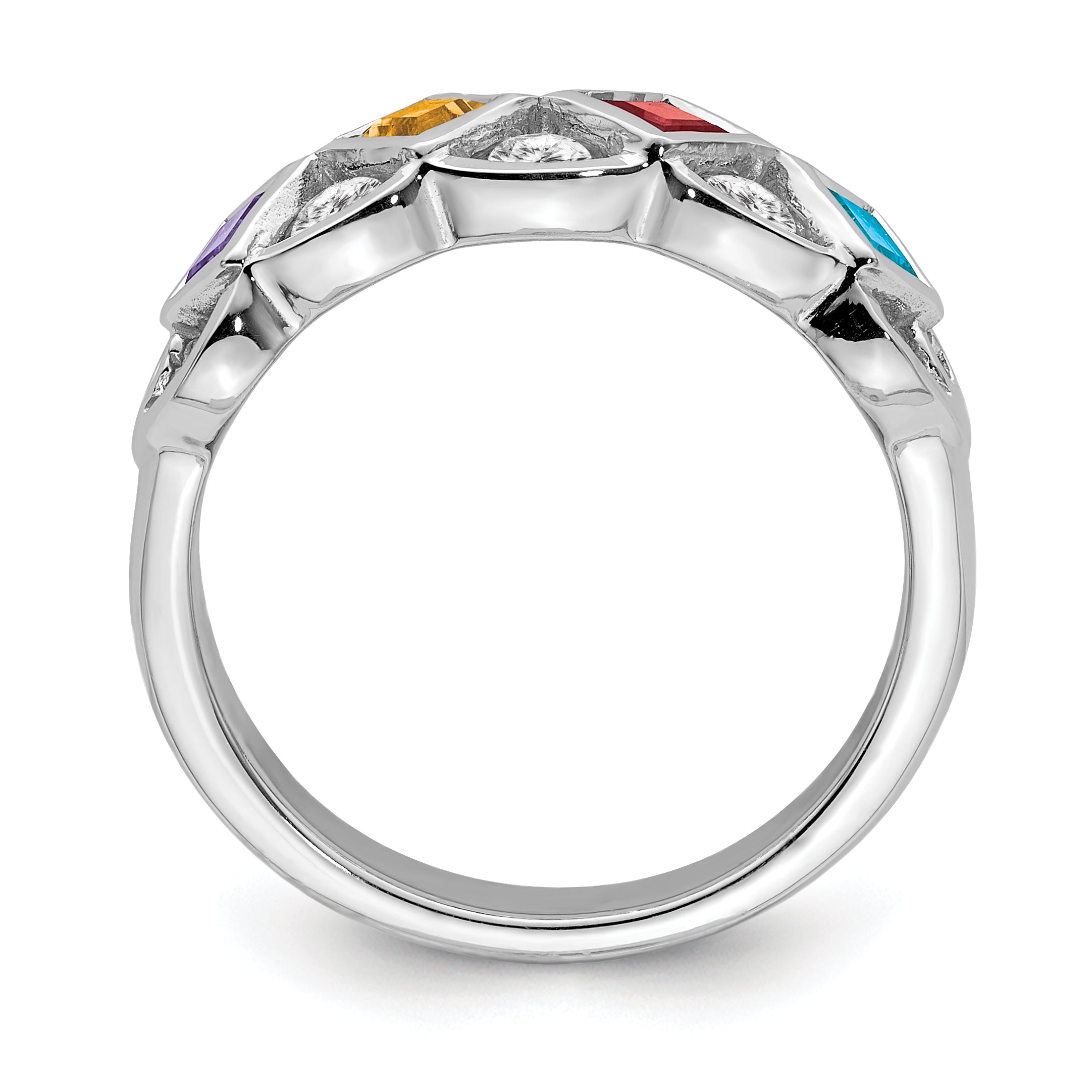 SS Rhodium-plated WithCZ, Amethyst, Citrine, Garnet & Blue Topaz Ring