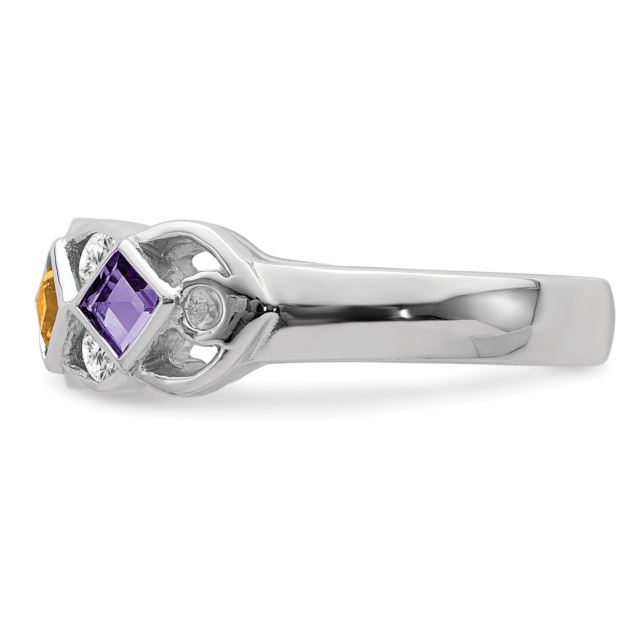 SS Rhodium-plated WithCZ, Amethyst, Citrine, Garnet & Blue Topaz Ring