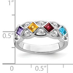 SS Rhodium-plated WithCZ, Amethyst, Citrine, Garnet & Blue Topaz Ring