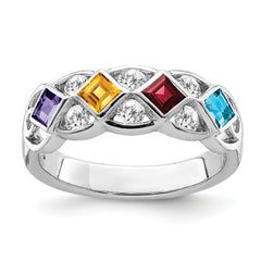 SS Rhodium-plated WithCZ, Amethyst, Citrine, Garnet & Blue Topaz Ring