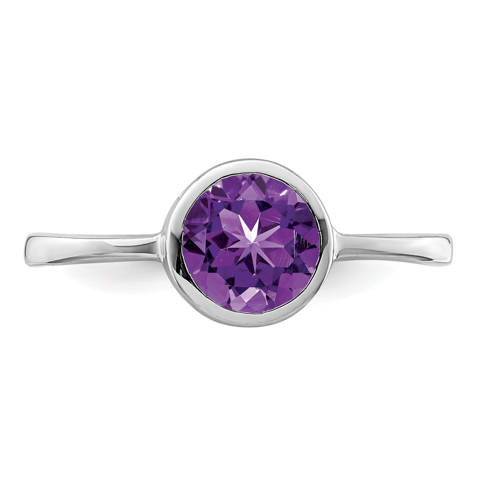 Sterling Silver Rhodium-plated Polished Amethyst Round Ring