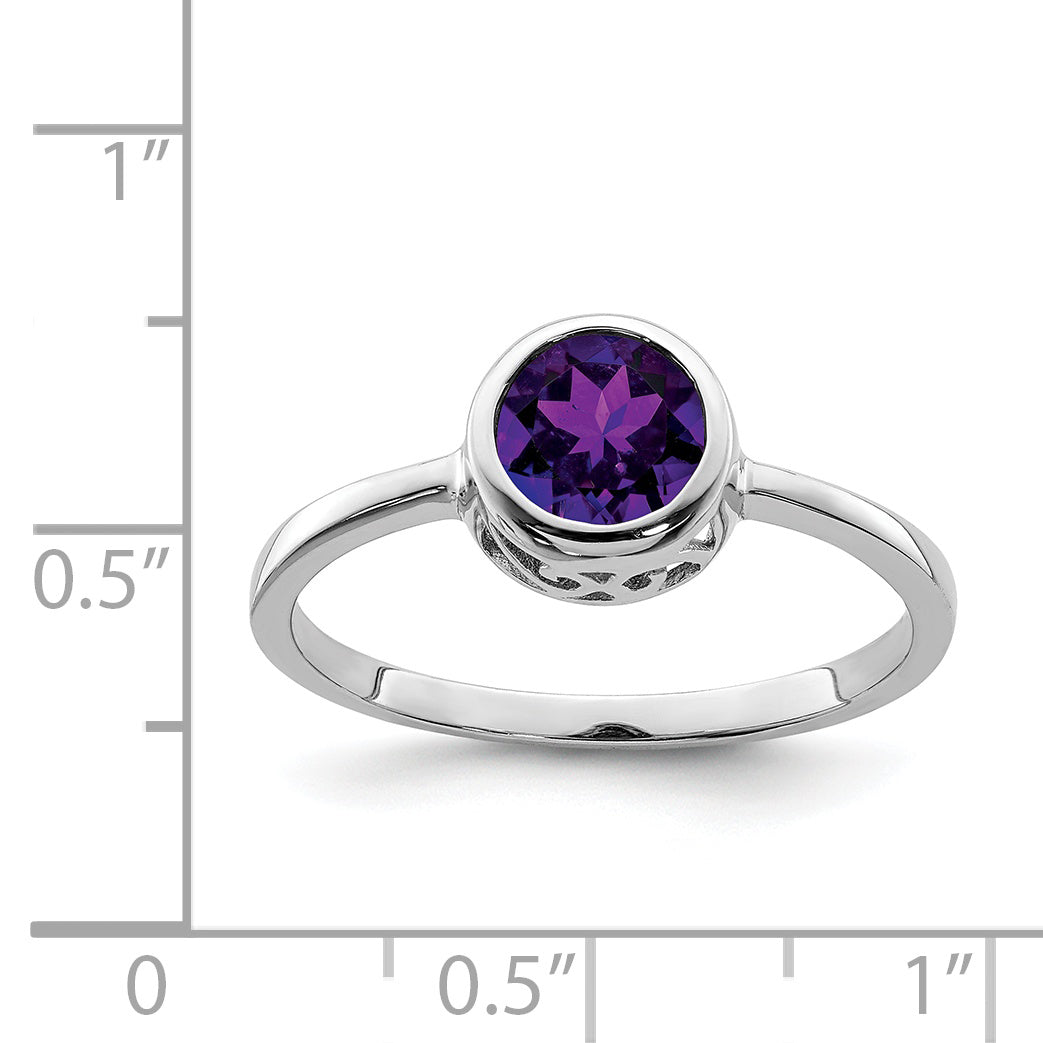 Sterling Silver Rhodium-plated Polished Amethyst Round Ring