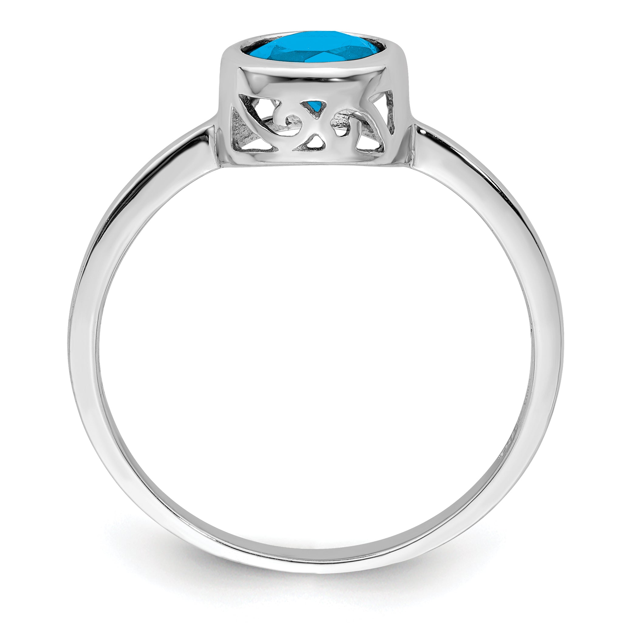 Sterling Silver Rhodium-plated Polished Blue Topaz Round Ring