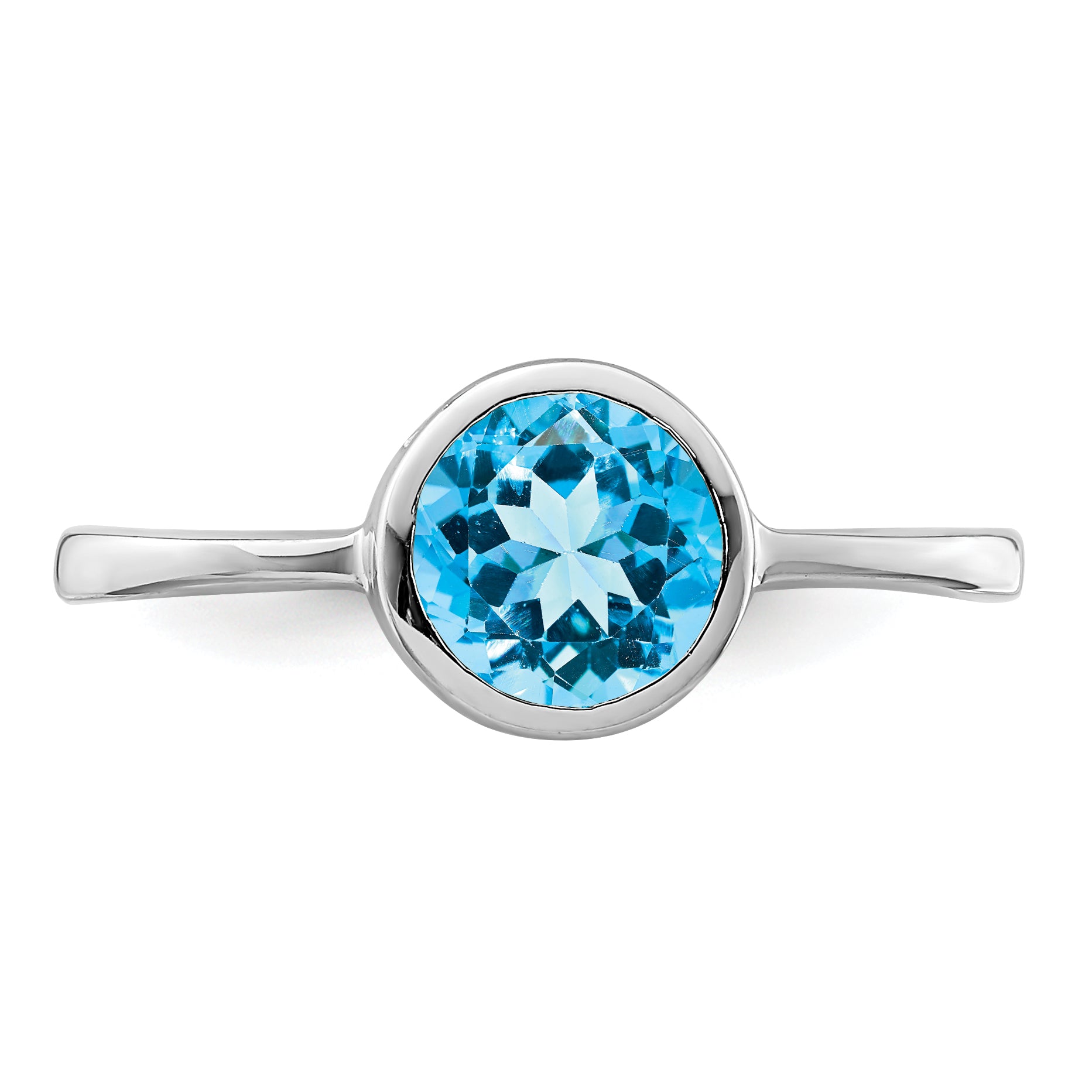 Sterling Silver Rhodium-plated Polished Blue Topaz Round Ring