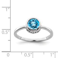 Sterling Silver Rhodium-plated Polished Blue Topaz Round Ring