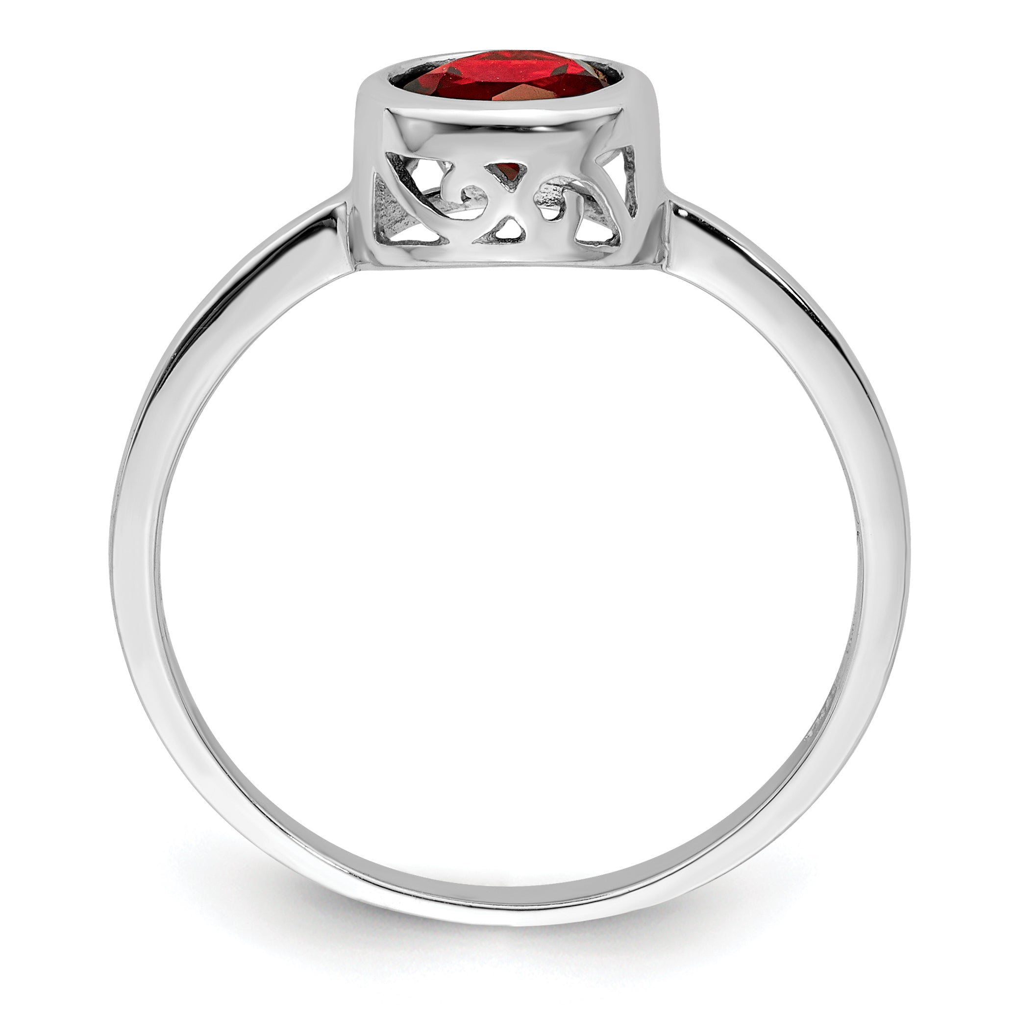 Sterling Silver Rhodium-plated Polished Garnet Round Ring