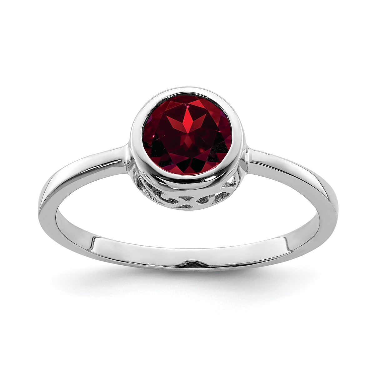 Sterling Silver Rhodium-plated Polished Garnet Round Ring