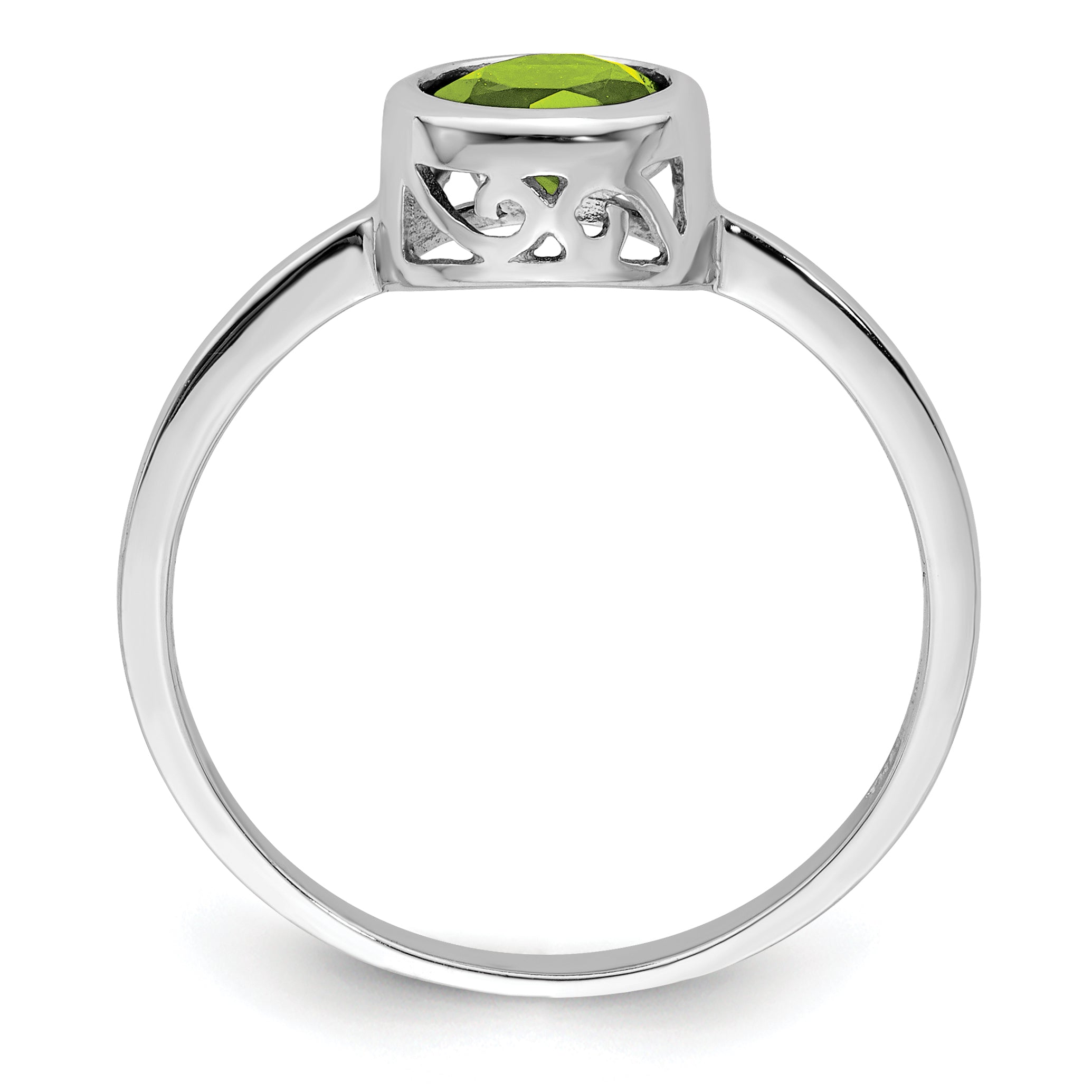 Sterling Silver Rhodium-plated Polished Peridot Round Ring