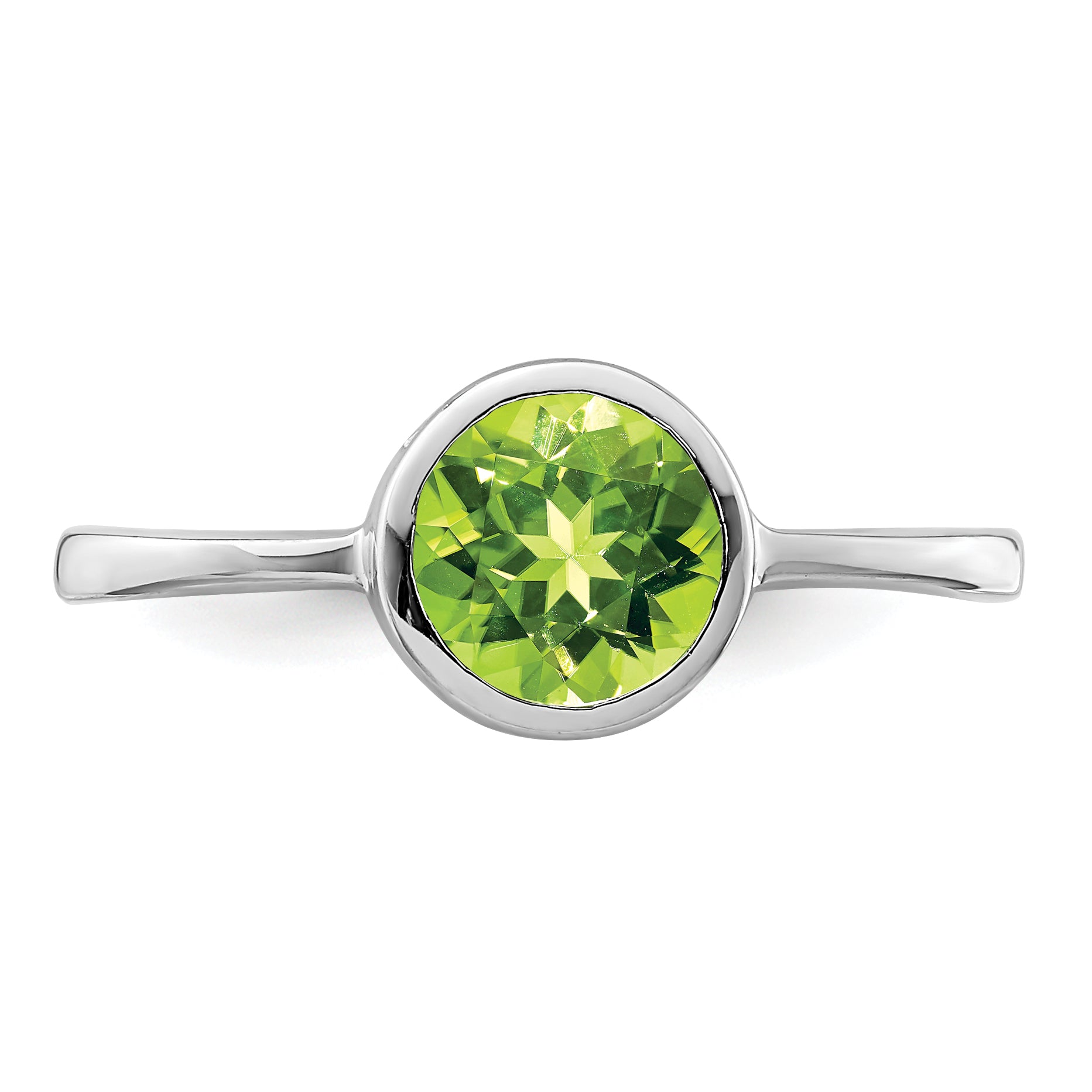 Sterling Silver Rhodium-plated Polished Peridot Round Ring