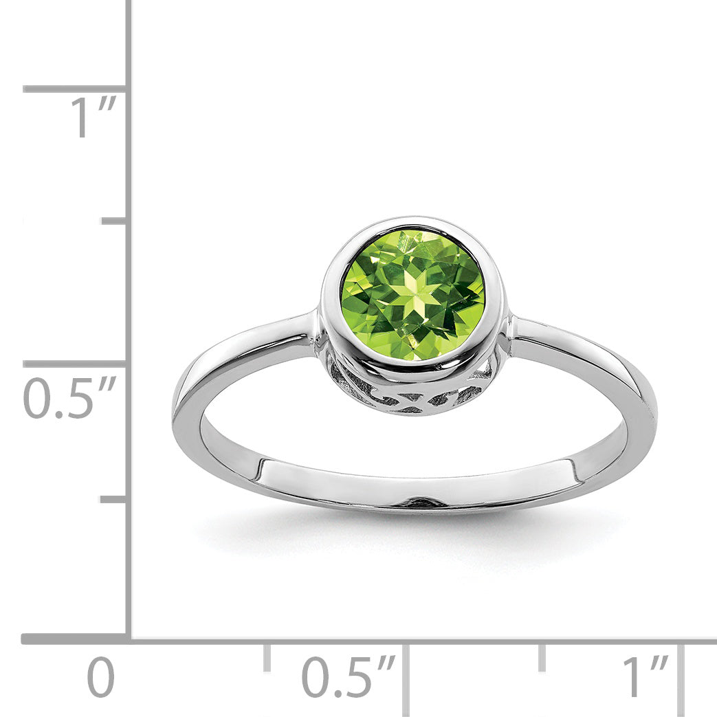 Sterling Silver Rhodium-plated Polished Peridot Round Ring