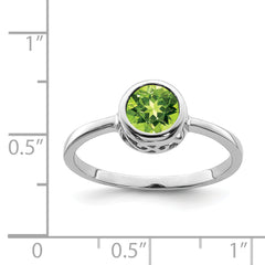 Sterling Silver Rhodium-plated Polished Peridot Round Ring