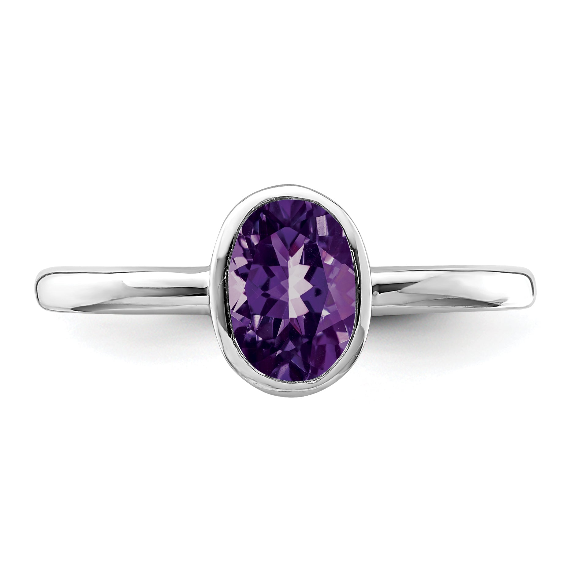 Sterling Silver Rhodium-plated Polished Amethyst Oval Ring