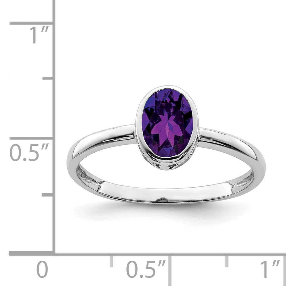 Sterling Silver Rhodium-plated Polished Amethyst Oval Ring