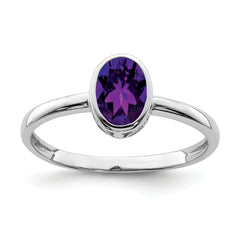 Sterling Silver Rhodium-plated Polished Amethyst Oval Ring