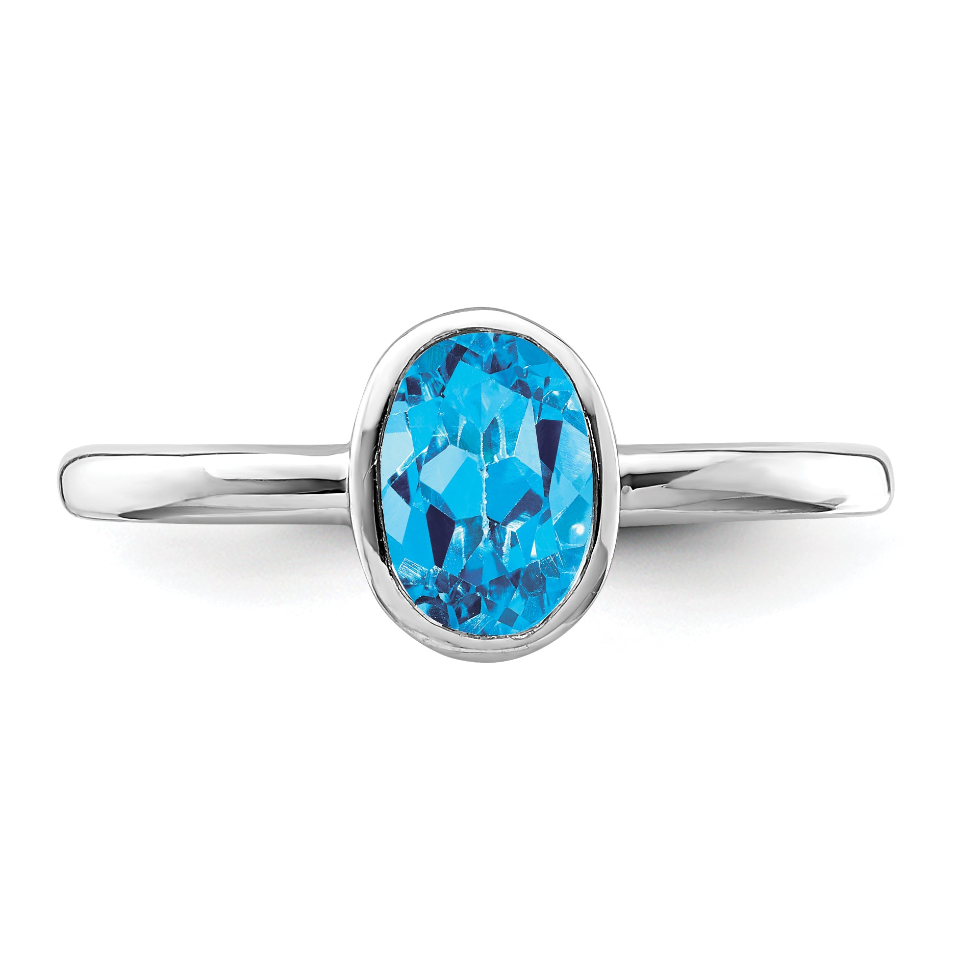 Sterling Silver Rhodium-plated Polished Blue Topaz Oval Ring