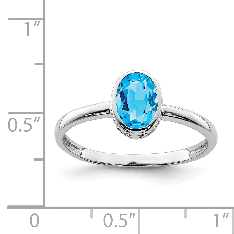 Sterling Silver Rhodium-plated Polished Blue Topaz Oval Ring