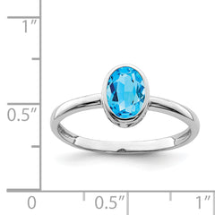 Sterling Silver Rhodium-plated Polished Blue Topaz Oval Ring