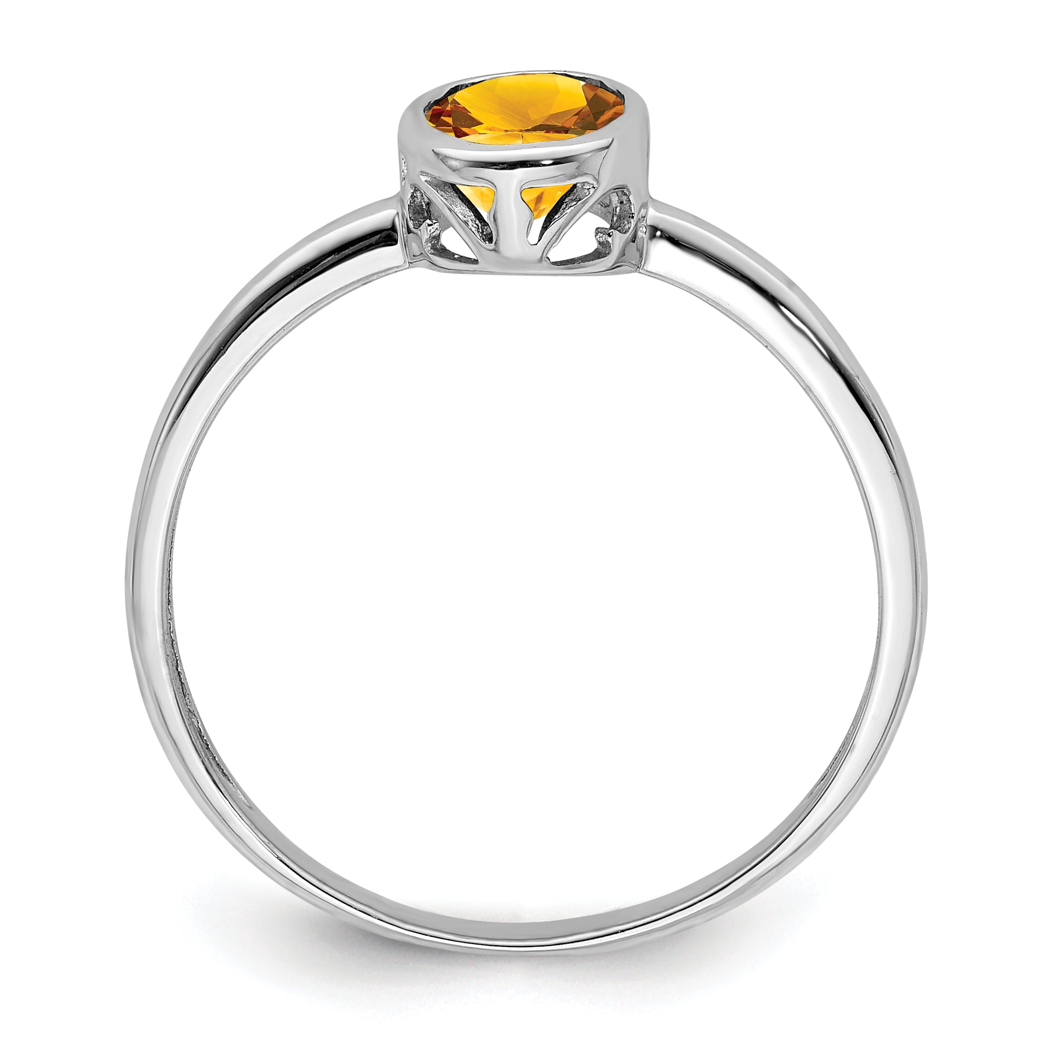 Sterling Silver Rhodium-plated Polished Citrine Oval Ring