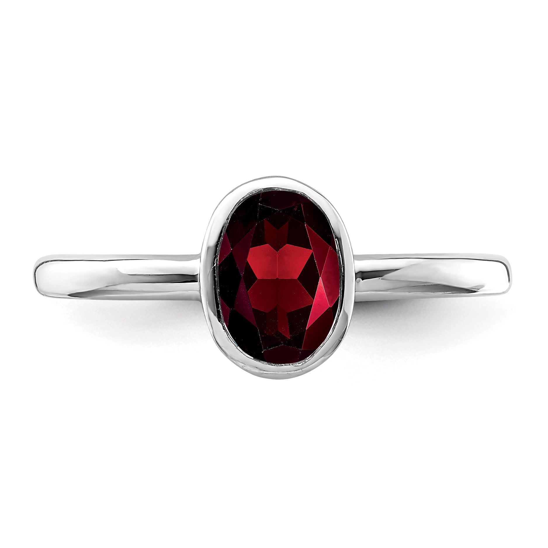 Sterling Silver Rhodium-plated Polished Garnet Oval Ring