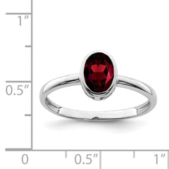 Sterling Silver Rhodium-plated Polished Garnet Oval Ring