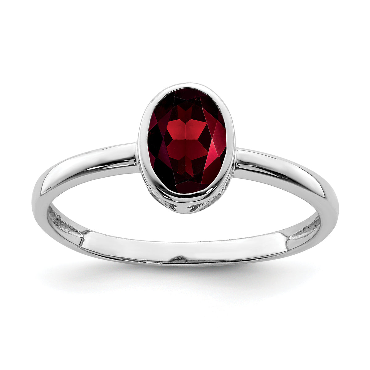 Sterling Silver Rhodium-plated Polished Garnet Oval Ring