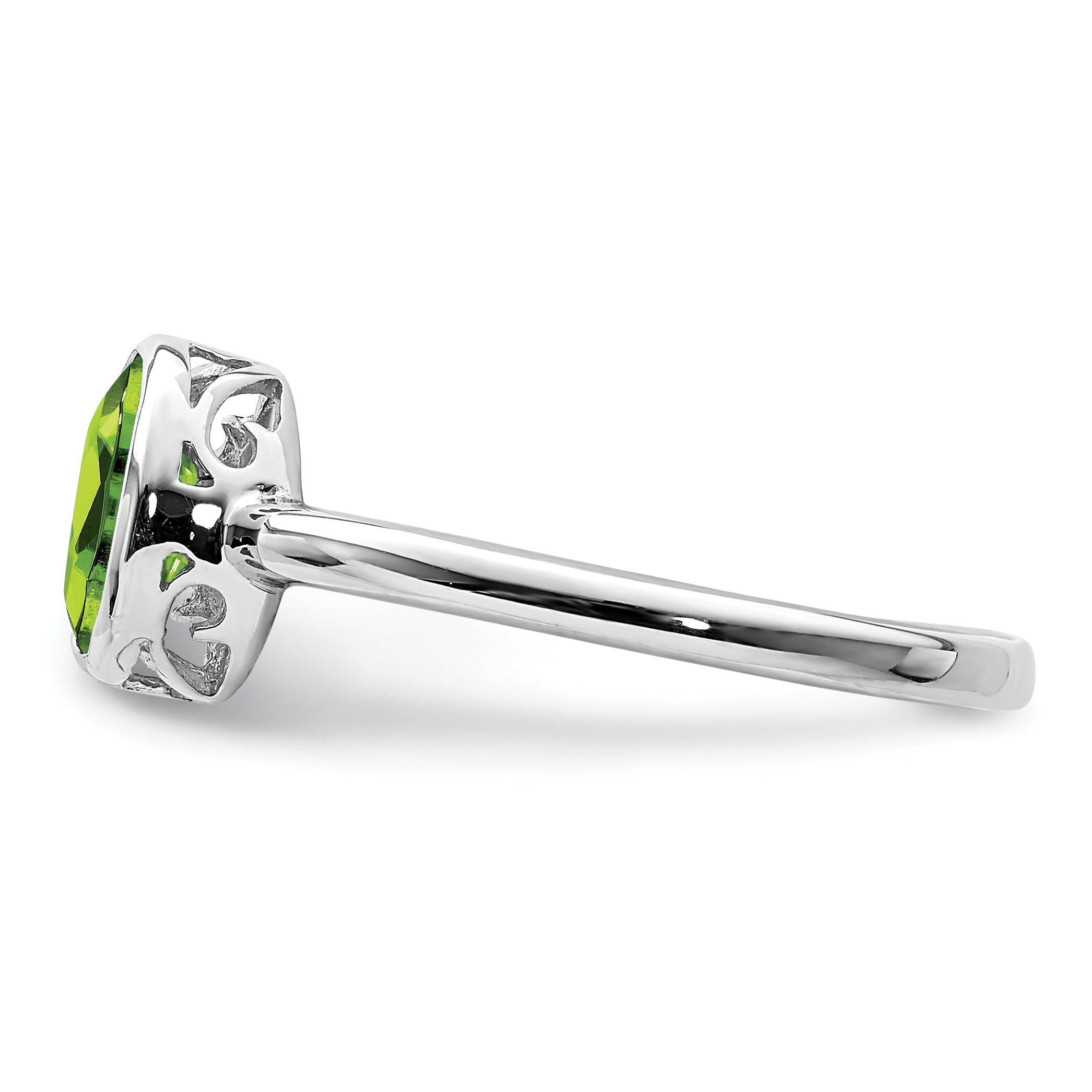 Sterling Silver Rhodium-plated Polished Peridot Oval Ring