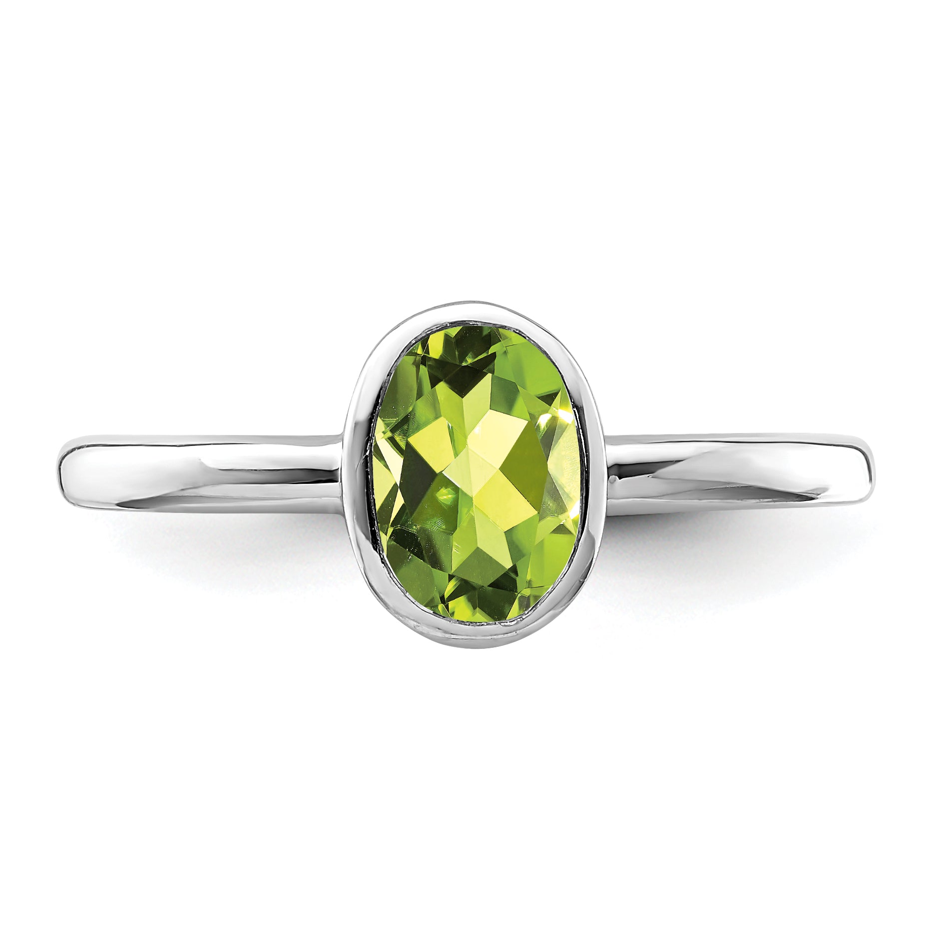 Sterling Silver Rhodium-plated Polished Peridot Oval Ring