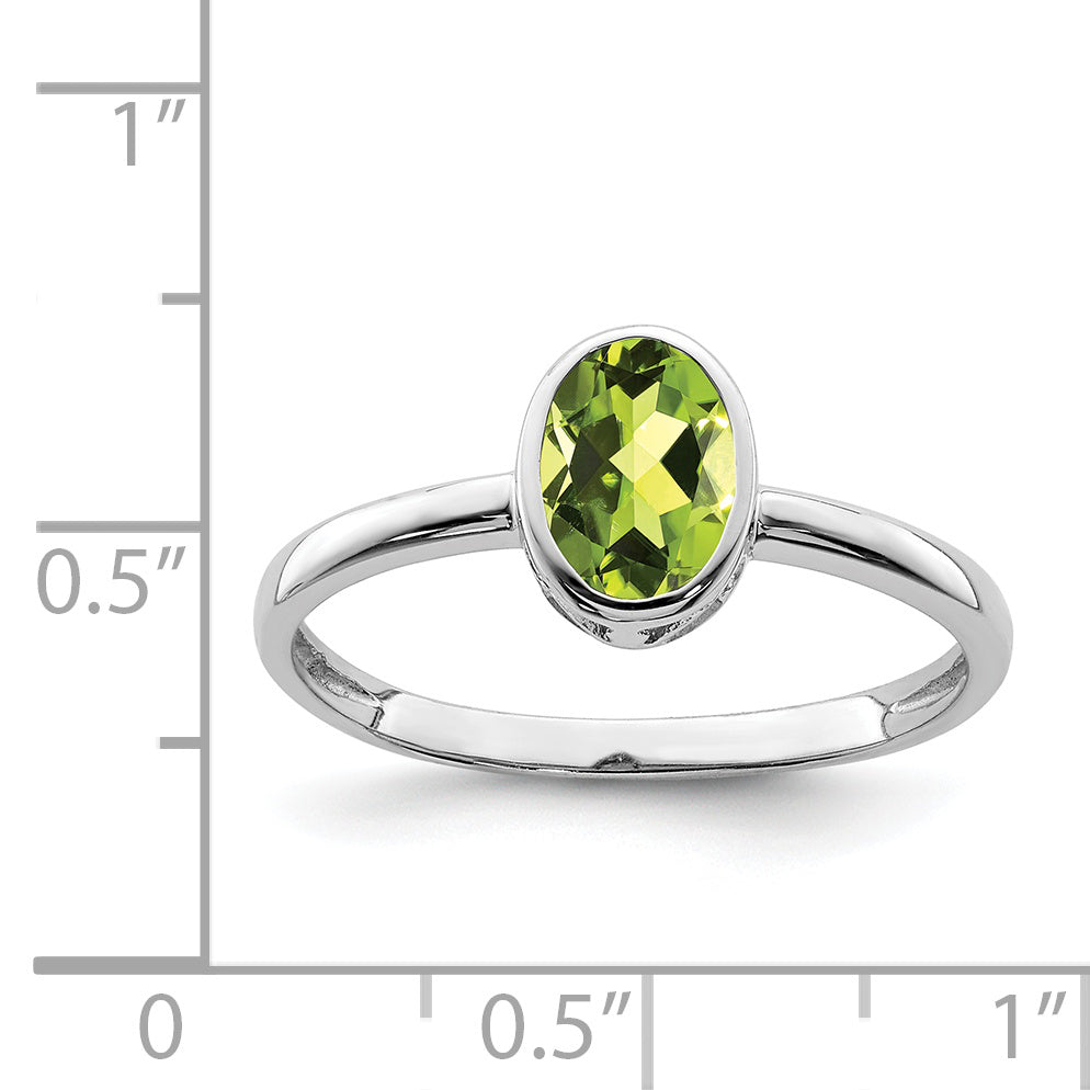 Sterling Silver Rhodium-plated Polished Peridot Oval Ring