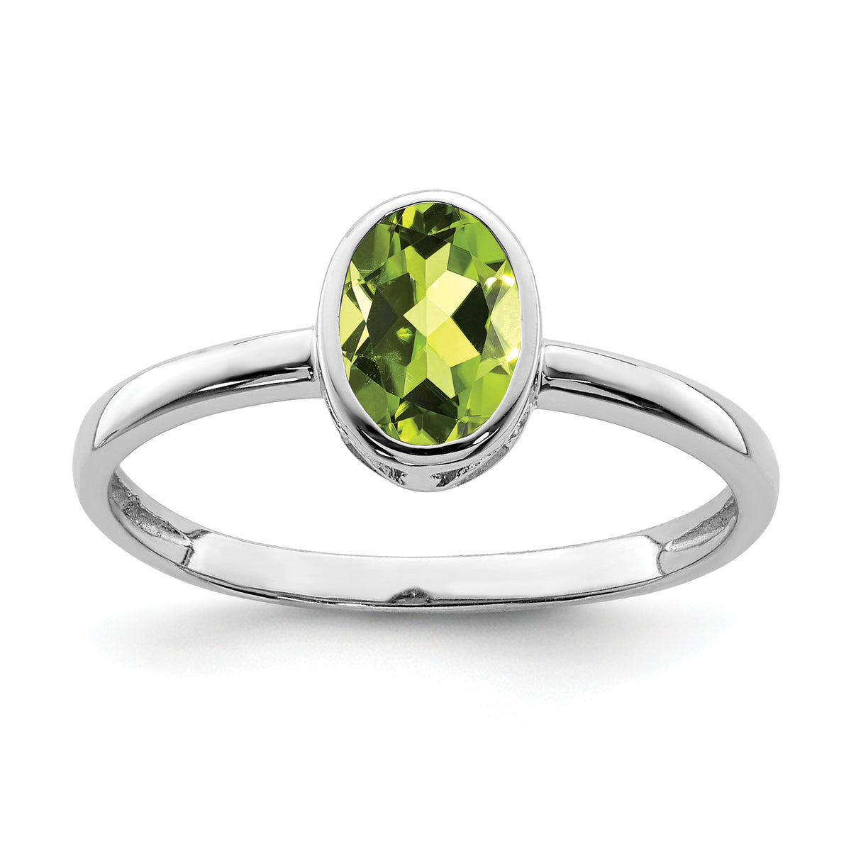 Sterling Silver Rhodium-plated Polished Peridot Oval Ring