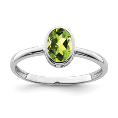 Sterling Silver Rhodium-plated Polished Peridot Oval Ring