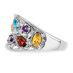 Sterling Silver Rhodium-plt Amethyst/Citrine/Blue Topaz/Garnet/Peridot Ring