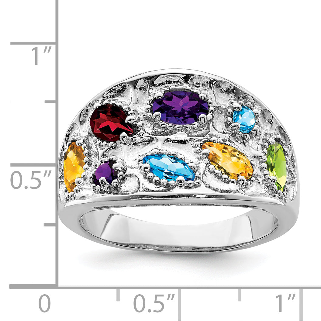 Sterling Silver Rhodium-plt Amethyst/Citrine/Blue Topaz/Garnet/Peridot Ring